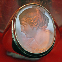 Antique Unisex Signet Ring 18k Gold Hardstone Intaglio Cameo Lady (6653)