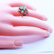 Art Nouveau Ring 18k Gold Platinum Opals Diamonds Snakes Clover French (6898)