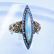 Antique Art Nouveau Ring 8k Gold Platinum Diamonds Opal w Appraisal (6899)