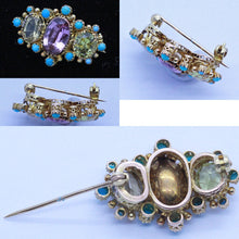 Antique Victorian Brooch 18k Gold Pink Topaz Turquoise Gems w Appraisal (6905)