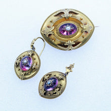 Antique Victorian Earrings Brooch Jewelry Set 18k Gold Amethysts Pearls (6906)