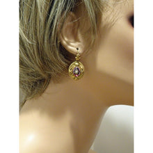 Antique Victorian Earrings Brooch Jewelry Set 18k Gold Amethysts Pearls (6906)