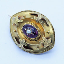 Antique Victorian Earrings Brooch Jewelry Set 18k Gold Amethysts Pearls (6906)
