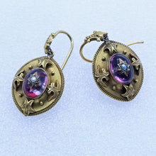 Antique Victorian Earrings Brooch Jewelry Set 18k Gold Amethysts Pearls (6906)