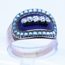 Antique Georgian Memorial Ring Gold Diamonds Enamel Unisex Man Woman (6907)