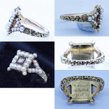 Antique Georgian Ring 15ct Gold Pearls Enamel Hair Mourning Chased Gold (6833)
