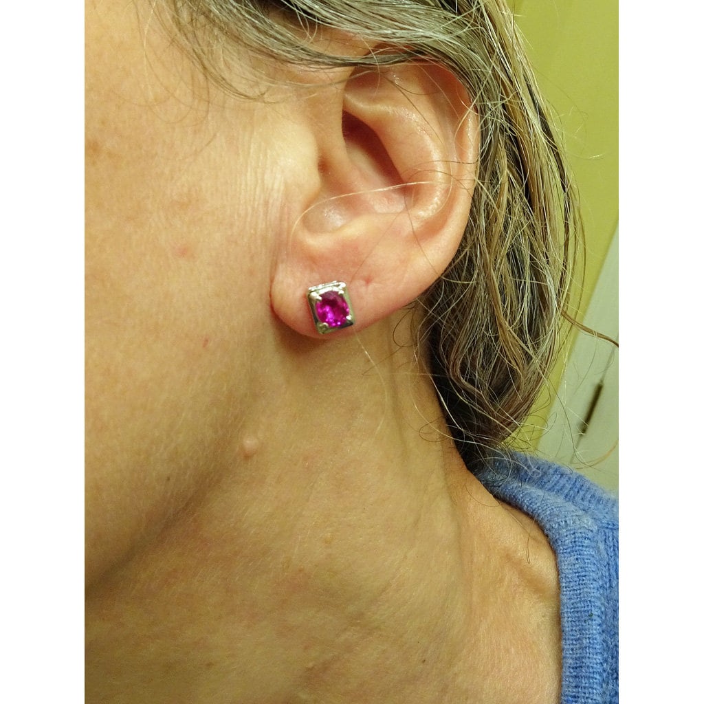Burmese Ruby Earrings Ear Studs in 18k white Gold w Independent Appraisal (4905)