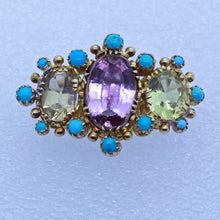Antique Victorian Brooch 18k Gold Pink Topaz Turquoise Gems w Appraisal (6905)