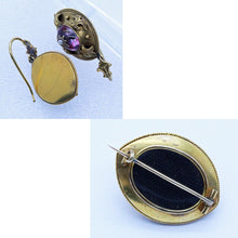 Antique Victorian Earrings Brooch Jewelry Set 18k Gold Amethysts Pearls (6906)