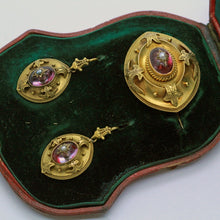 Antique Victorian Earrings Brooch Jewelry Set 18k Gold Amethysts Pearls (6906)