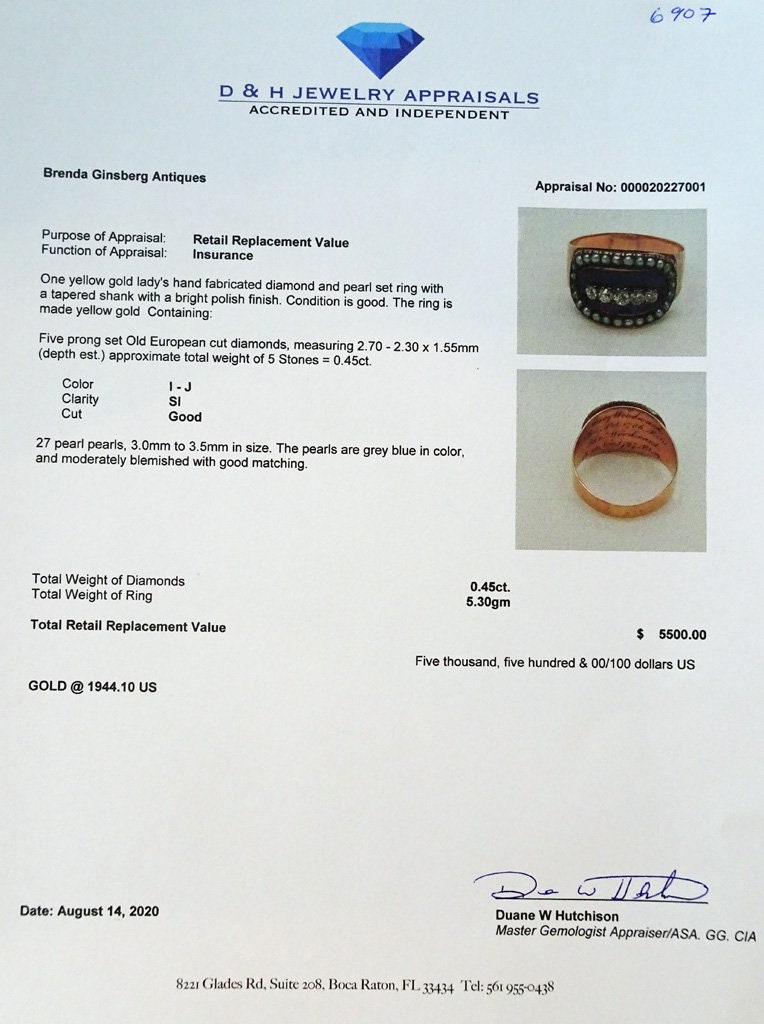 Antique Georgian Memorial Ring Gold Diamonds Enamel Unisex Man Woman (6907)