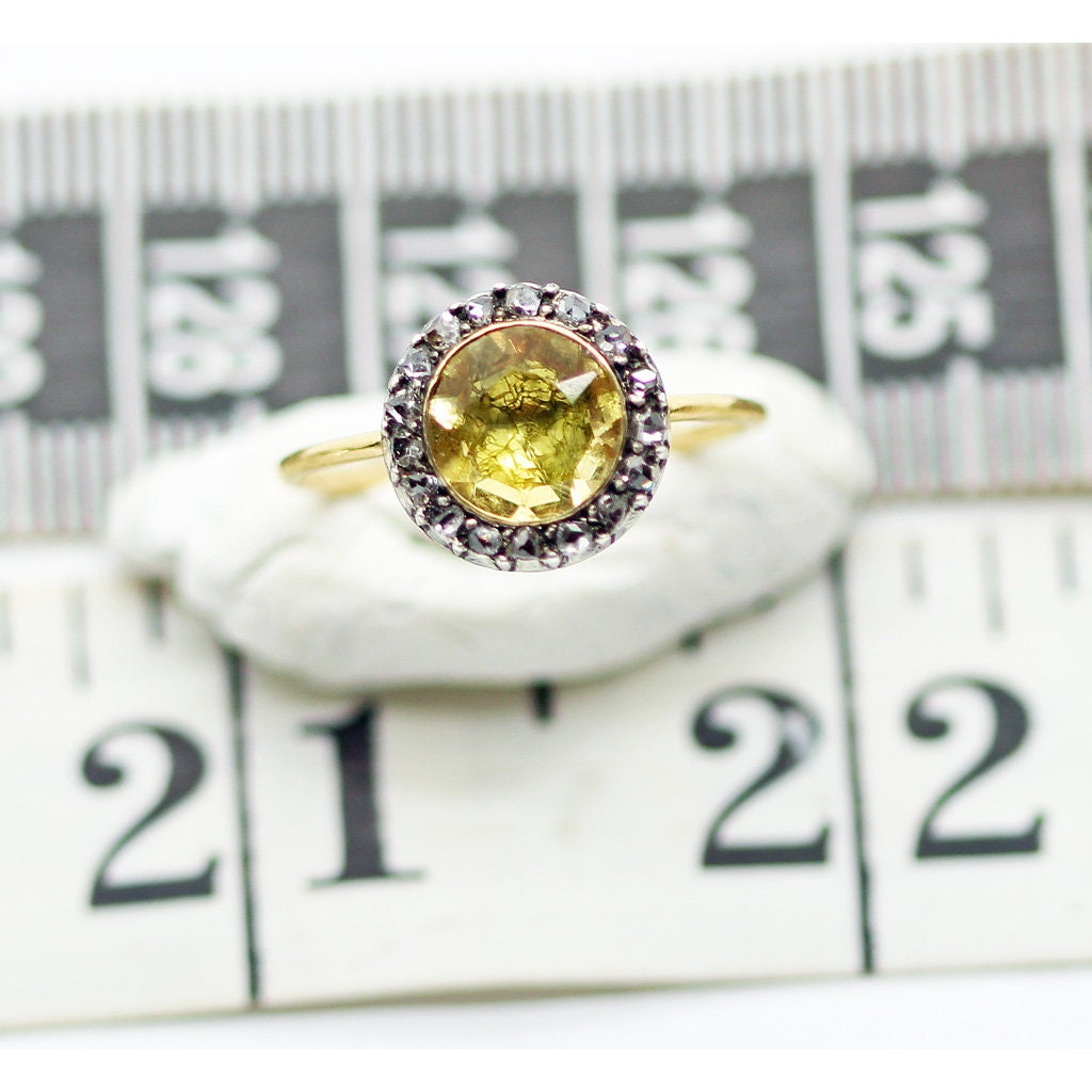 Antique Georgian French Ring 18k Gold Silver Citrine Diamonds c1800 (6234)