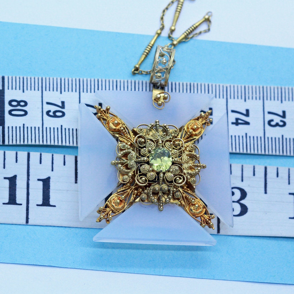 Georgian Necklace Pendant Maltese Cross Gold Cannetille Sapphire Locket (6575)