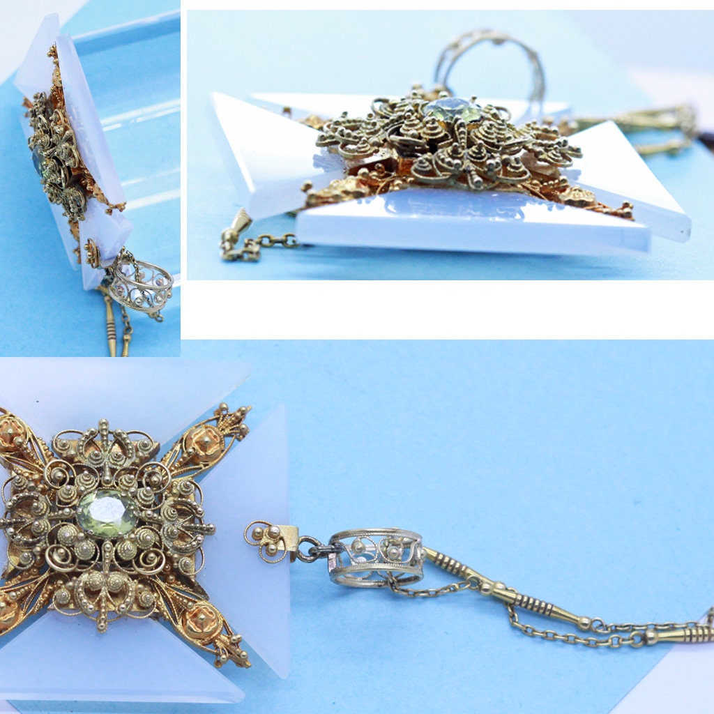 Georgian Necklace Pendant Maltese Cross Gold Cannetille Sapphire Locket (6575)
