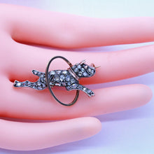 Antique Victorian Brooch 18k Gold Silver Diamonds French Dog Jumping Hoop (6911)