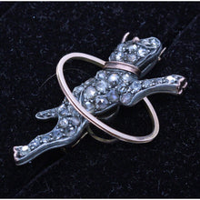 Antique Victorian Brooch 18k Gold Silver Diamonds French Dog Jumping Hoop (6911)