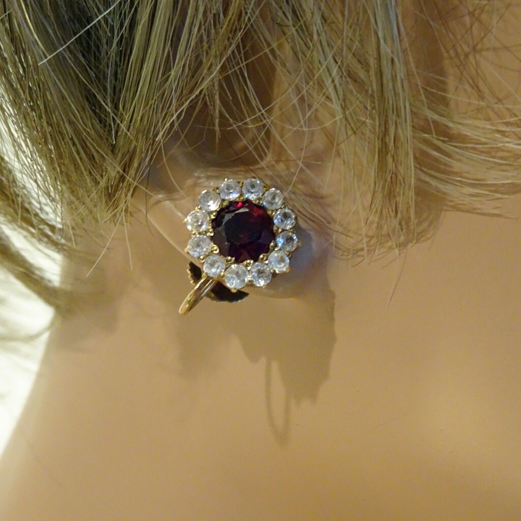 Antique Victorian Earrings Garnets Sapphires 14k Gold w Appraisal (6919)