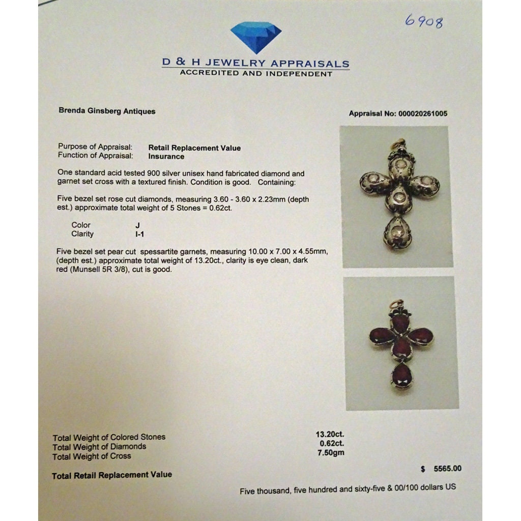 Antique Georgian Cross Pendant Silver Diamonds Garnets Reversible Unisex (6908)