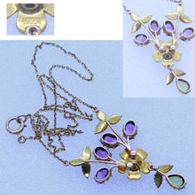 Antique Edwardian Necklace 15ct Gold Amethyst Peridot Pearl Suffragette (6923)