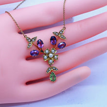 Antique Edwardian Necklace 15ct Gold Amethyst Peridot Pearl Suffragette (6923)