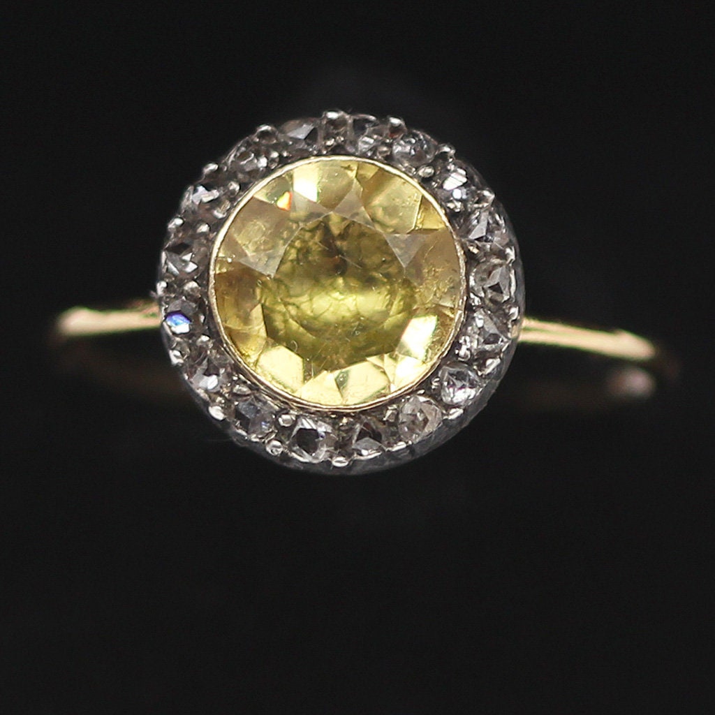 Antique Georgian French Ring 18k Gold Silver Citrine Diamonds c 1800 (6234)