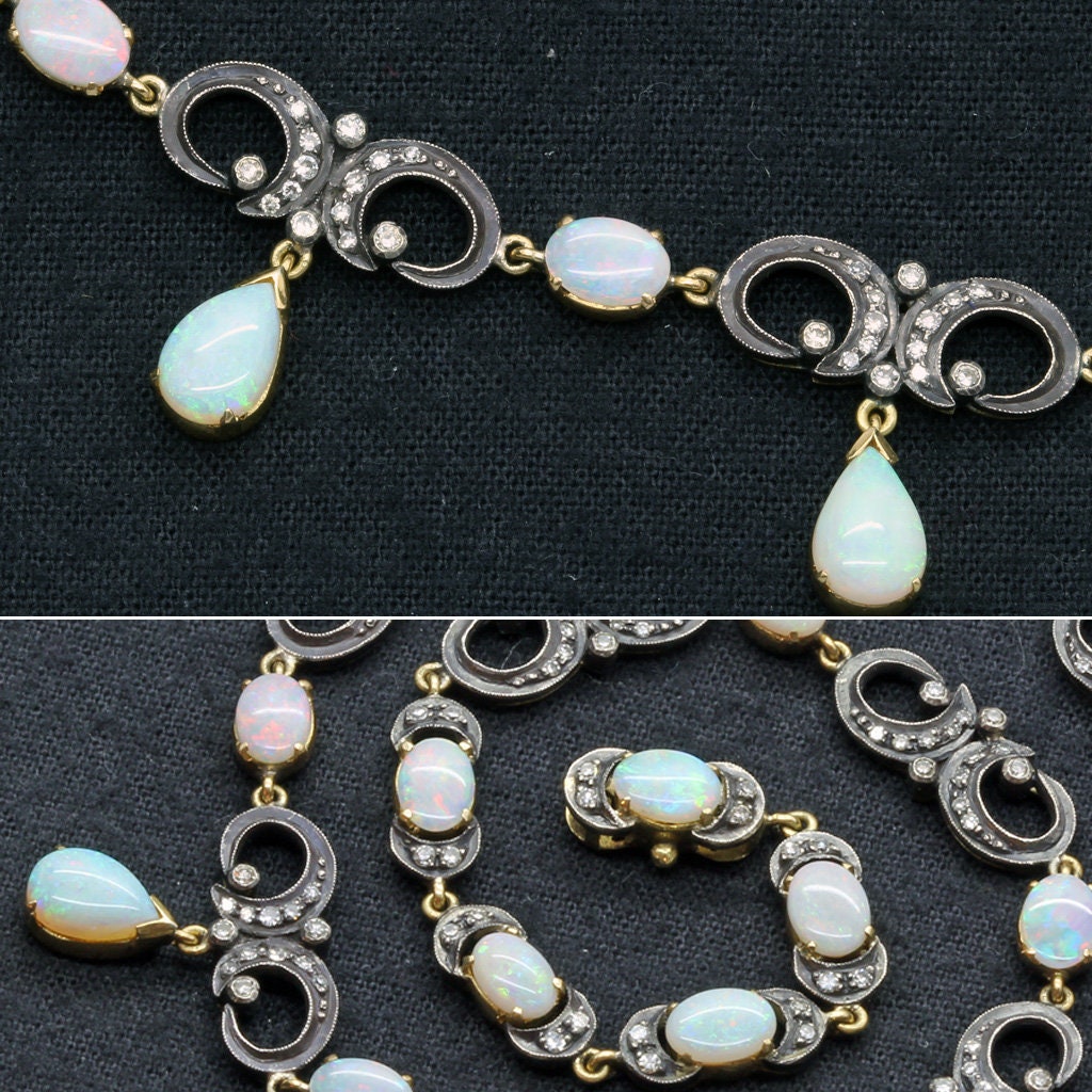 Antique Victorian Opal & Diamond Necklace 18k Gold with Appraisal (3764)