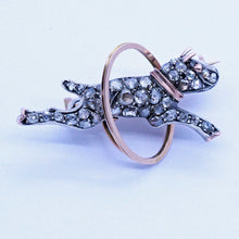 Antique Victorian Brooch 18k Gold Silver Diamonds French Dog Jumping Hoop (6911)