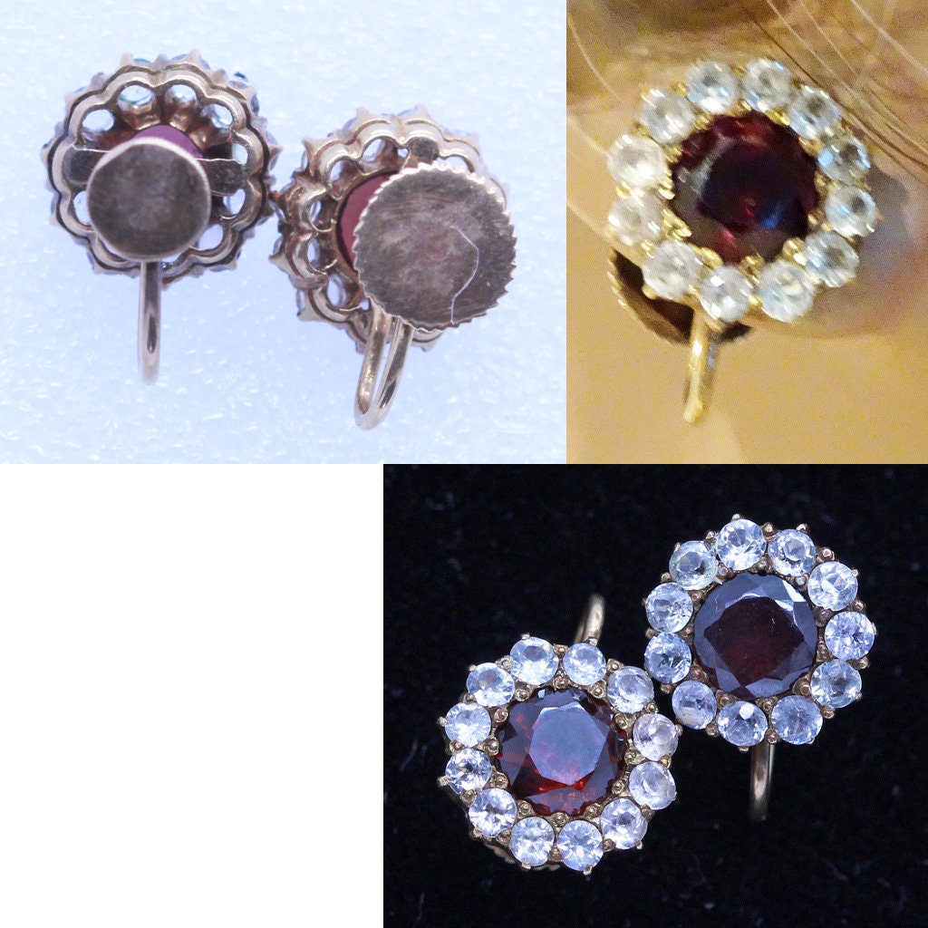 Antique Victorian Earrings Garnets Sapphires 14k Gold w Appraisal (6919)
