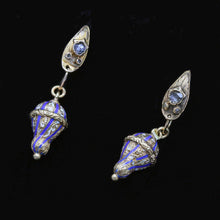 Antique Earrings 14k Gold Enamel Diamonds Ouroboros Snake Day Night Russian(6845)