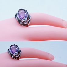 Antique Art Nouveau Ring Silver Amethyst twining Foliage DuMont French (6929)