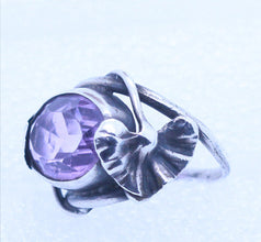 Antique Art Nouveau Ring Silver Amethyst twining Foliage DuMont French (6929)