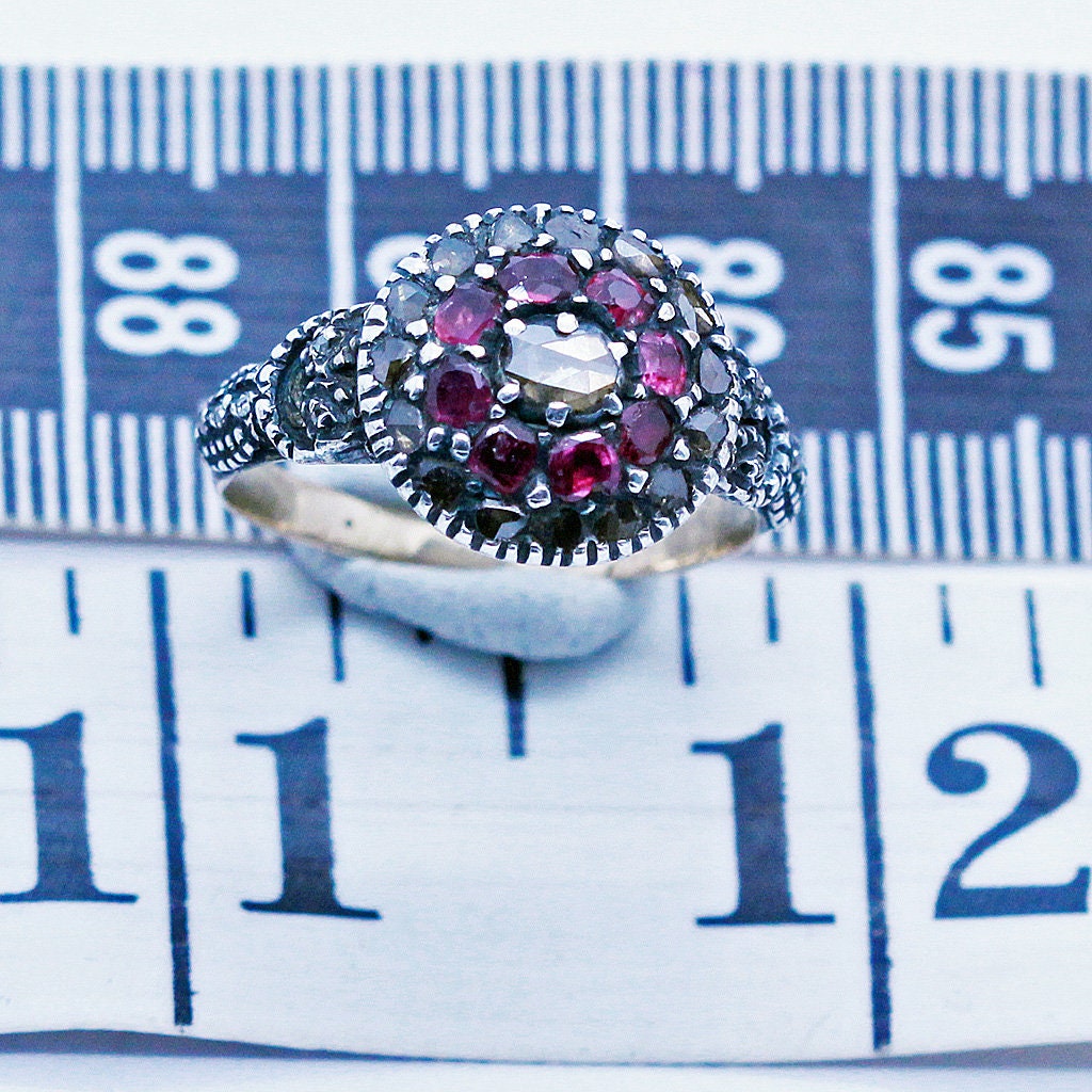 Antique Georgian Ring Diamonds Rubies Gold Silver Target Unisex English (6932)