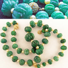 Estate Carved Emeralds and Pearls Necklace Bracelet Set (5677)