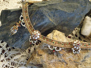 Antique Victorian Necklace Gold Enamel Renaissance Revival Heart Pendant (6248)