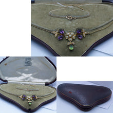 Antique Edwardian Necklace 15ct Gold Amethyst Peridot Pearl Suffragette (6923)