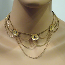 Antique Georgian Necklace 18k Gold Swags Engraved Enamel Plaques French (6895)