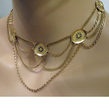 Antique Georgian Necklace 18k Gold Swags Engraved Enamel Plaques French (6895)