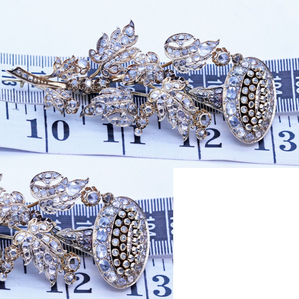 Antique Georgian Brooch Pendant Gold Diamonds Floral En Tremblant (6936)