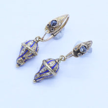 Antique Earrings 14k Gold Enamel Diamonds Ouroboros Snake Day Night Russian(6845)