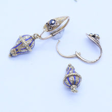 Antique Earrings 14k Gold Enamel Diamonds Ouroboros Snake Day Night Russian(6845)