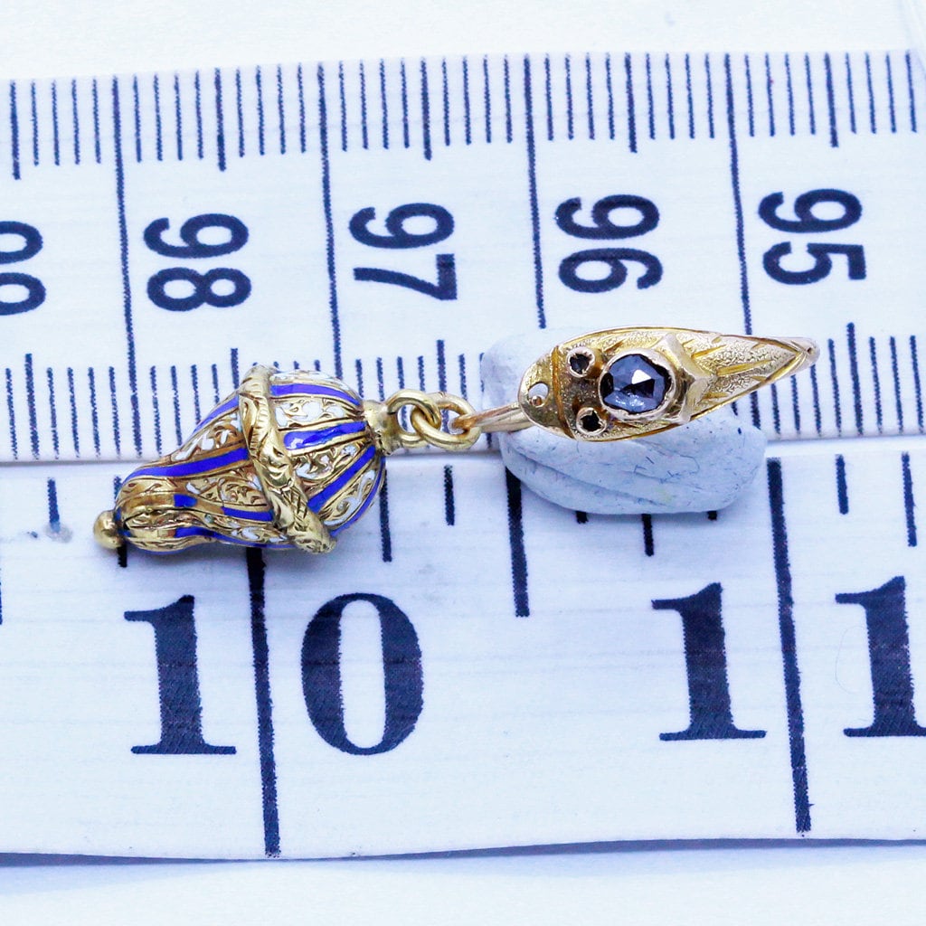Antique Earrings 14k Gold Enamel Diamonds Ouroboros Snake Day Night Russian(6845)