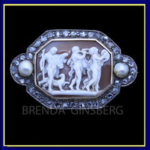 Antique Georgian Cameo Brooch Diamonds Gold Pearls Bacchic Dance Music (5648)