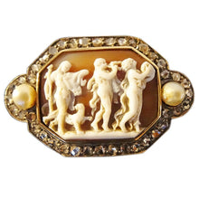 Antique Georgian Cameo Brooch Diamonds Gold Pearls Bacchic Dance Music (5648)