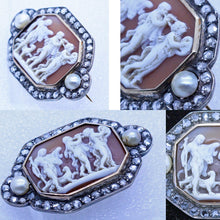Antique Georgian Cameo Brooch Diamonds Gold Pearls Bacchic Dance Music (5648)