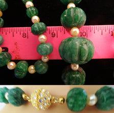 Estate Carved Emeralds and Pearls Necklace Bracelet Set (5677)