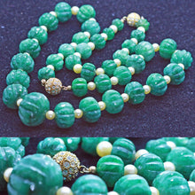 Estate Carved Emeralds and Pearls Necklace Bracelet Set (5677)