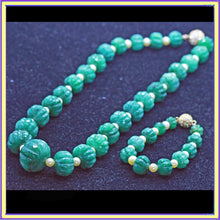 Estate Carved Emeralds and Pearls Necklace Bracelet Set (5677)