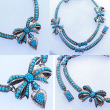 Antique Victorian Necklace Locket 14k Gold Turquoise Heart Bows England (6937)