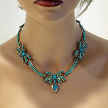 Antique Victorian Necklace Locket 14k Gold Turquoise Heart Bows England (6937)