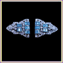 Art Deco Pair Dress Clips Brooch Convertible Plat 18k Gold Diamonds Zircons(6939)
